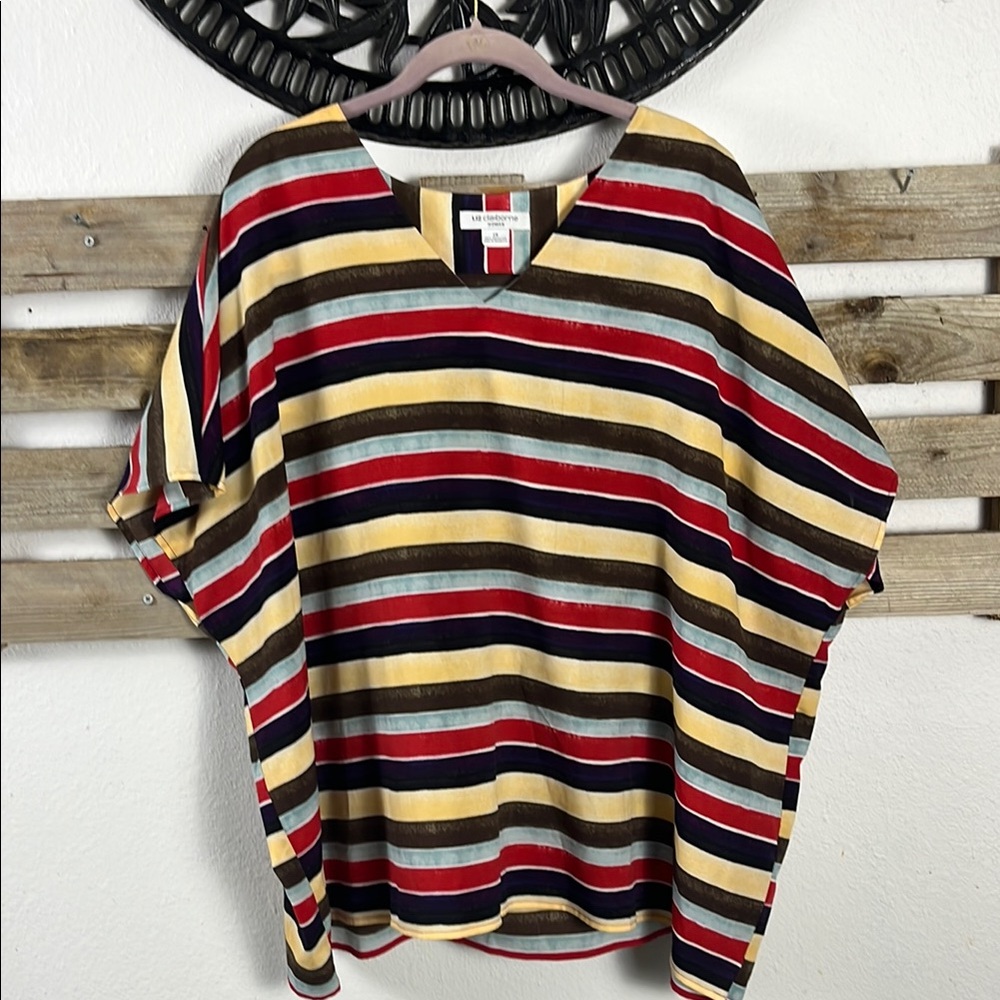 Liz Claiborne Red and Yellow Relaxed Short Sleeve Blouse